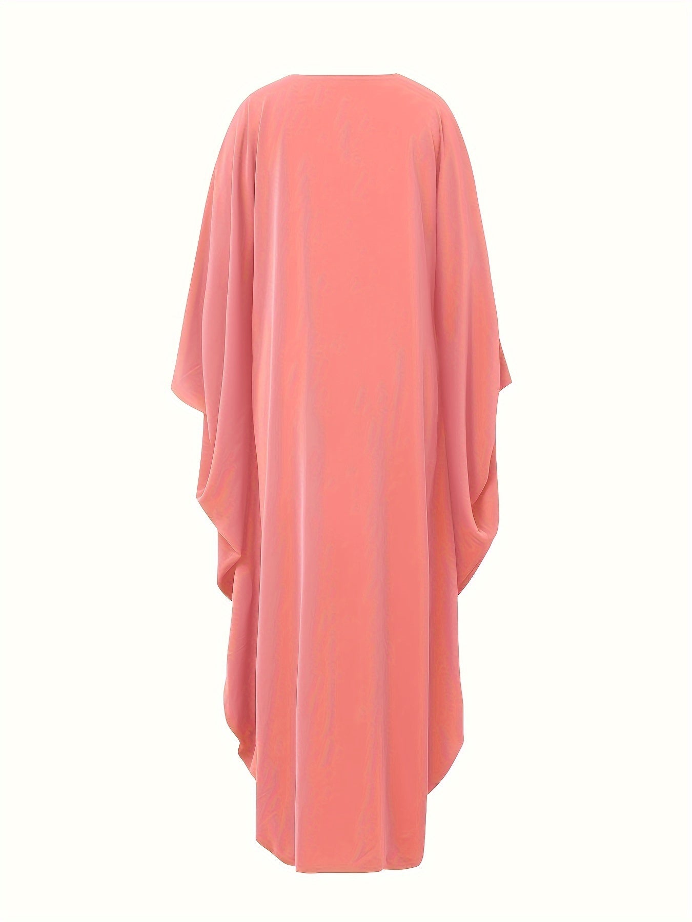 Women's Elegant Rhinestone Embellished Long Kaftan Palestinian Abaya - Batwing Sleeves, Long Split Hem, Polyester, Non-Stretch, Solid Color, Suitable for Spring/Summer/Fall
