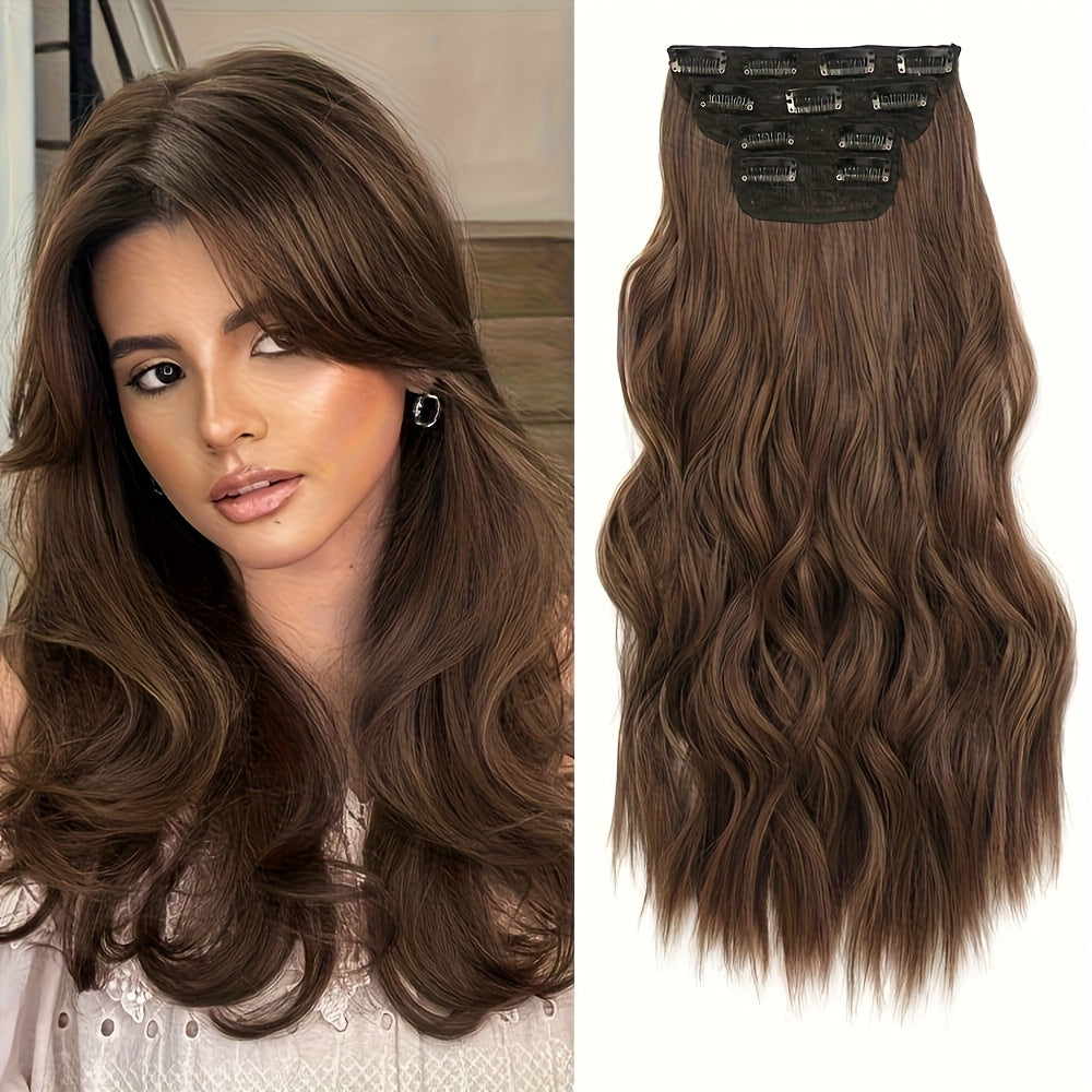Clip In Hair Extensions For Women 20 Inch 5pcs Long Wavy Curly Auburn Copper Red Hair Extensions Clip Ins Full Head Synthetic Hair Extension For Women