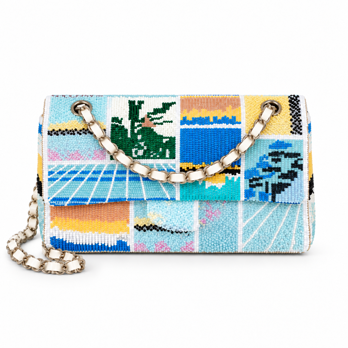 Colorful Beaded Mosaic Chain Shoulder Bag
