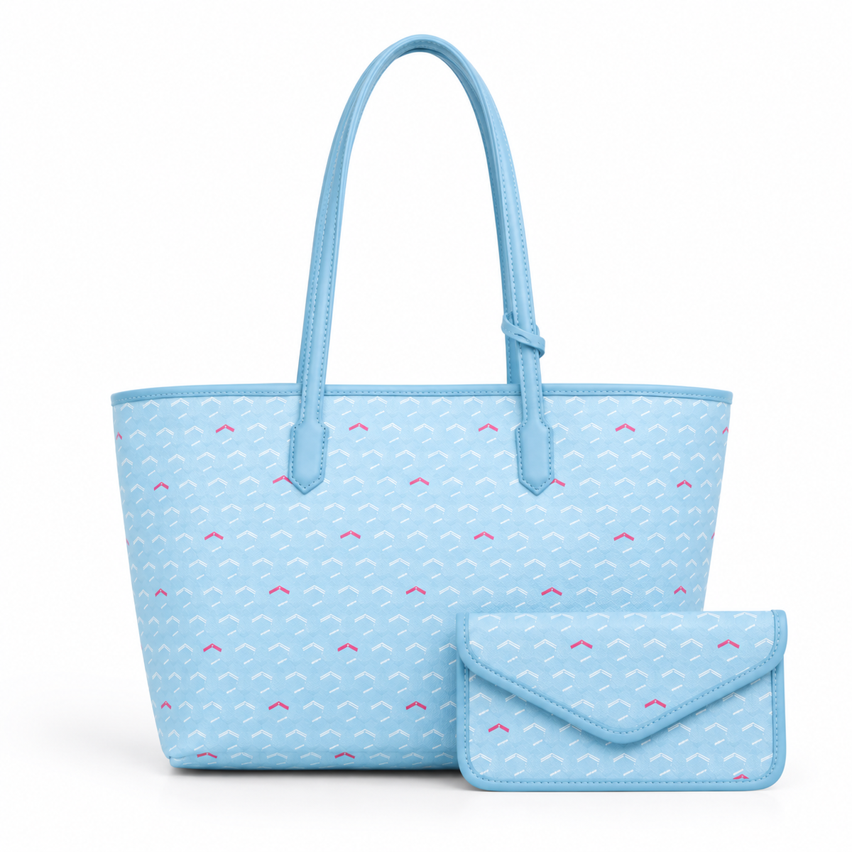 Sky Blue Heart Pattern Tote Set