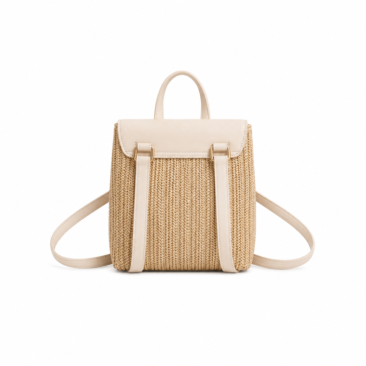 Beige Woven Straw Mini Backpack Handbag