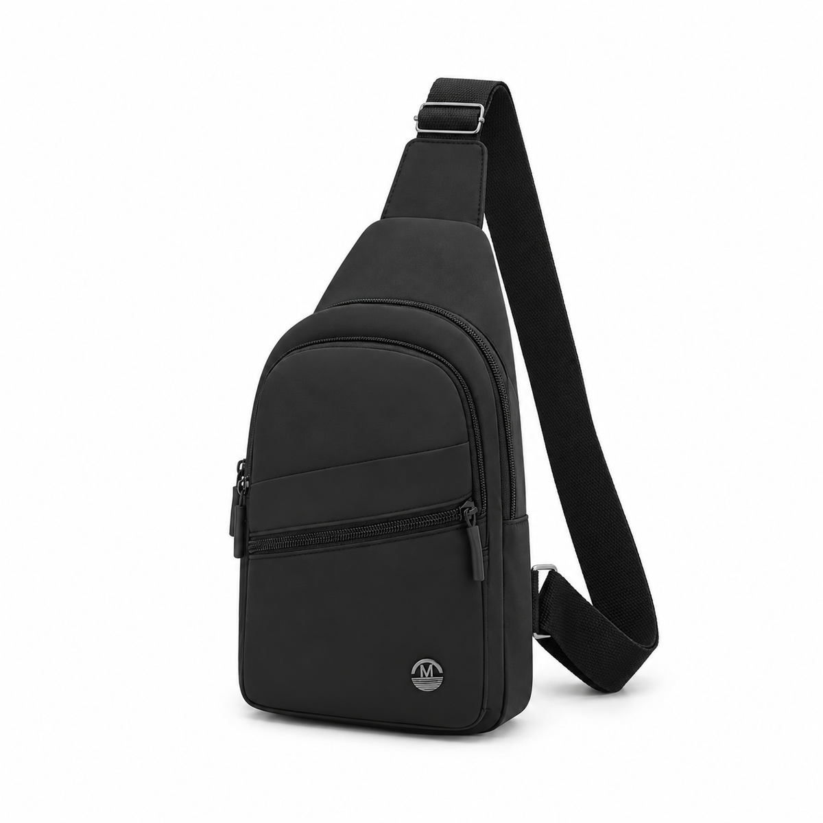 Black Sling Crossbody Bag With Zippers