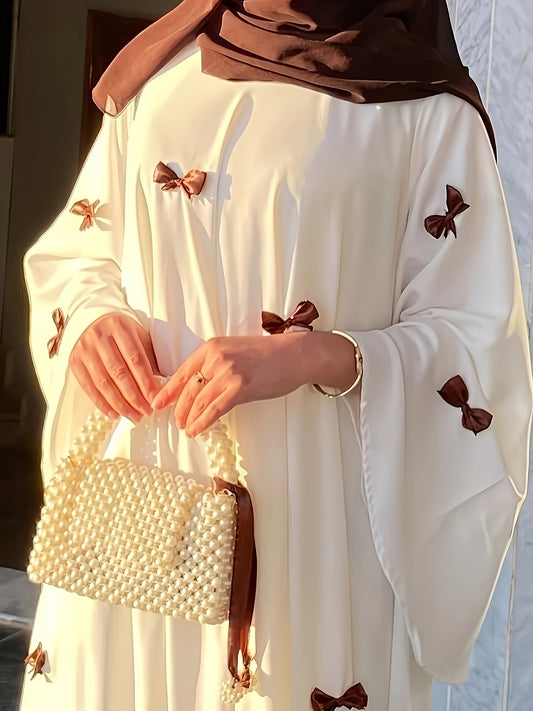 Butterfly Bow Abayas Elegant Long Robe Set, Including Dress and Headscarf