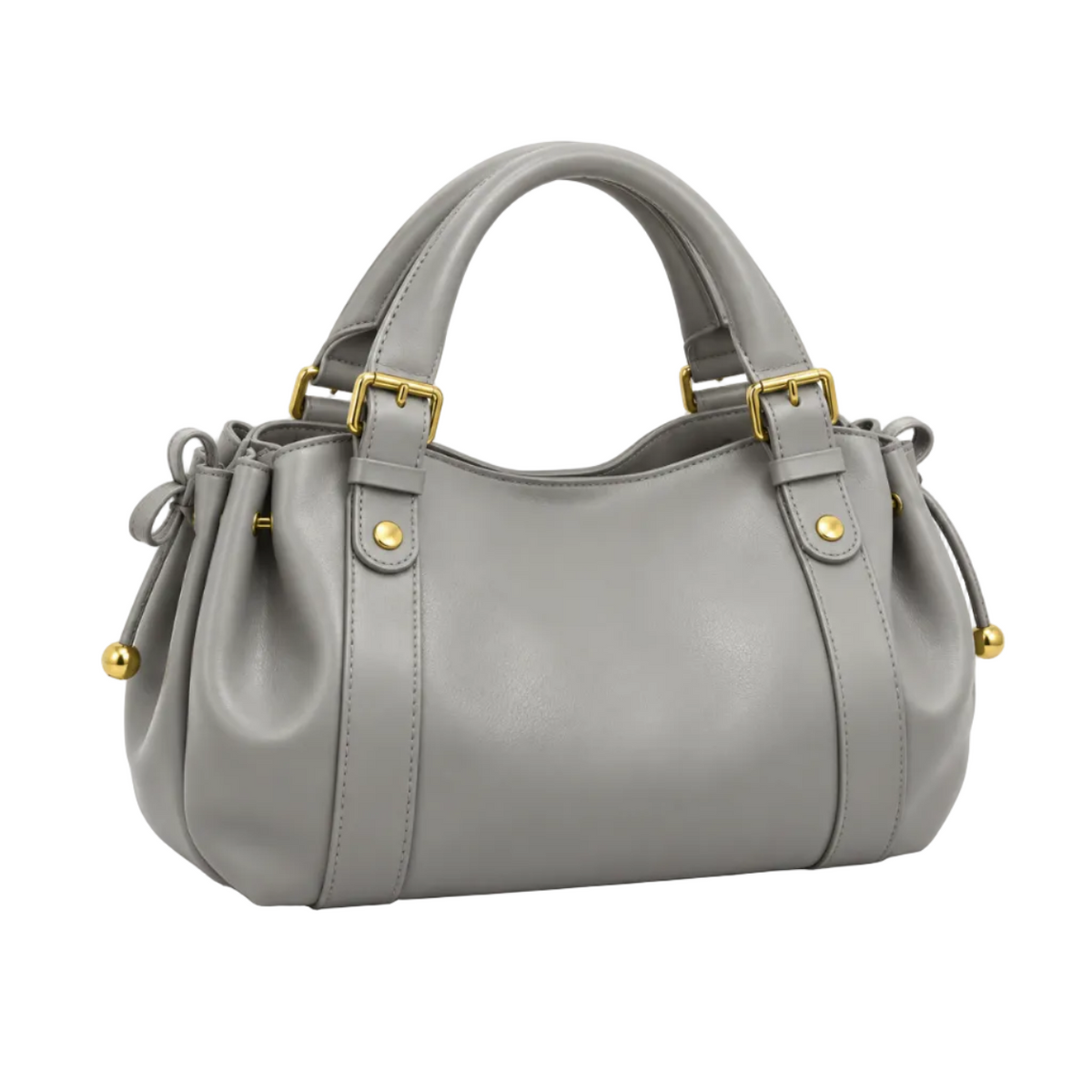 Elegant Grey Handbag With Gold Details