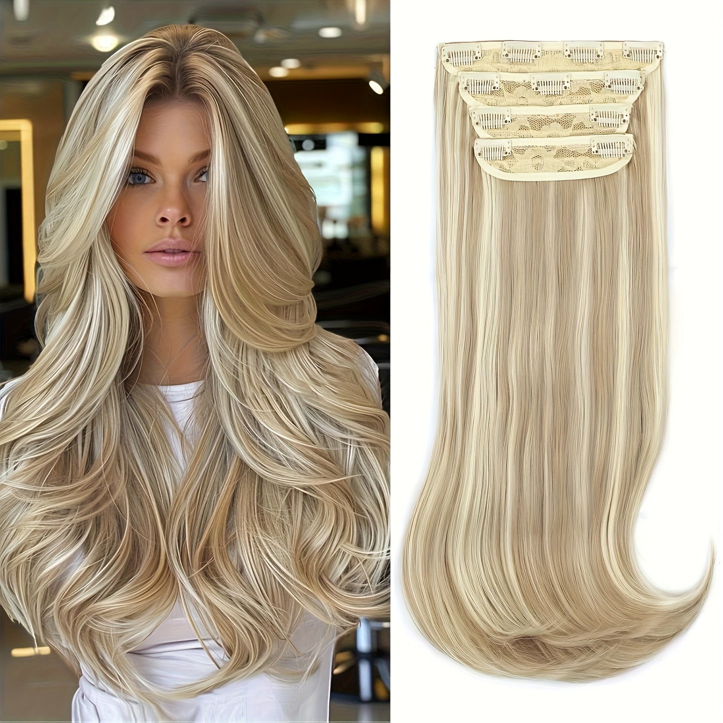 Clip In Hair Extensions, Hair Extensions for Women Straight Layered Hair Extensions Synthetic Heat Resistant Long Wavy Daily Use 20 Inch