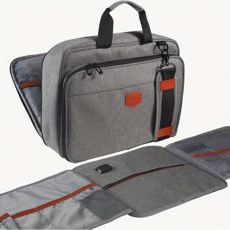 15.6 Inch Leather Laptop Bag Convertible to 2 Separate Pouches - Canvas Messenger Bag with Detachable Compartment, Multiple Pockets