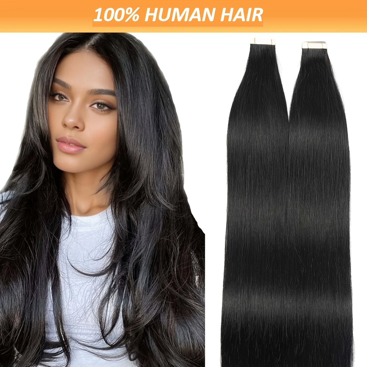20pcs 100% Remy Hair Tape-In Straight Human Hair Extensions