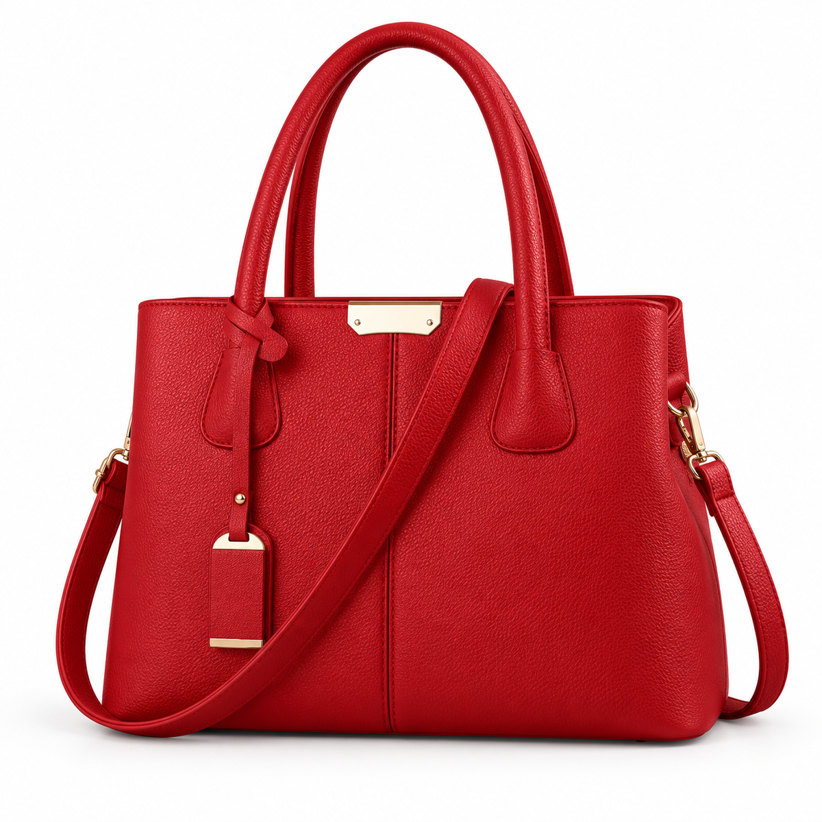 Elegant Red Textured Tote Shoulder Bag