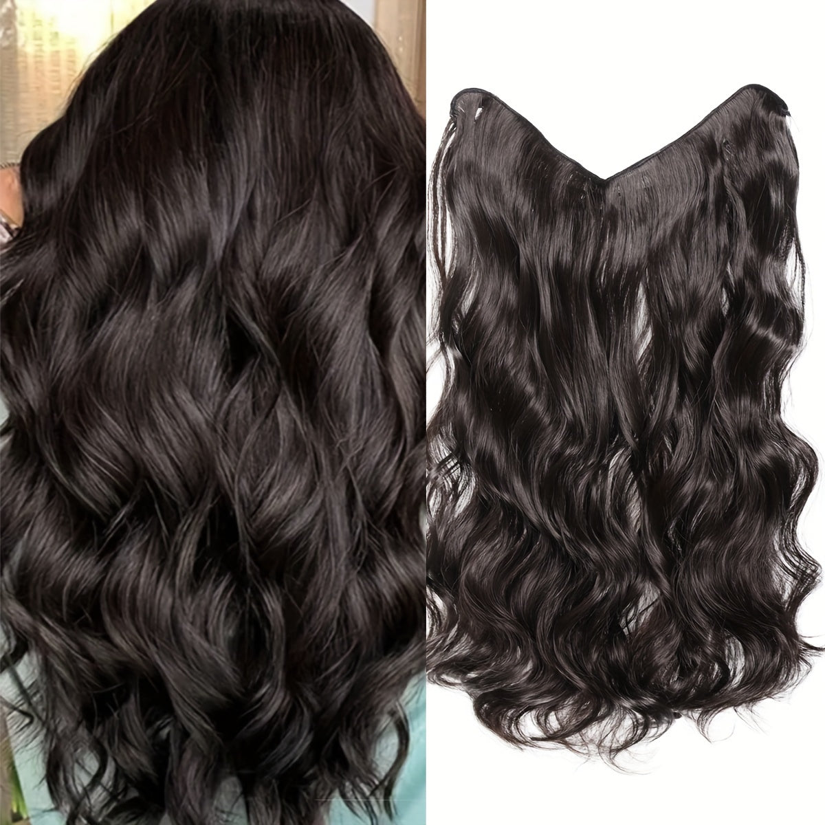 Synthetic Fiber Big Wave V-Shaped Hair Extensions, White Invisible, Available in 16/20/24/28 Inches, 4 Clip-In Extensions, with Options in Black And Brown for Everyday Parties And Holiday Gatherings