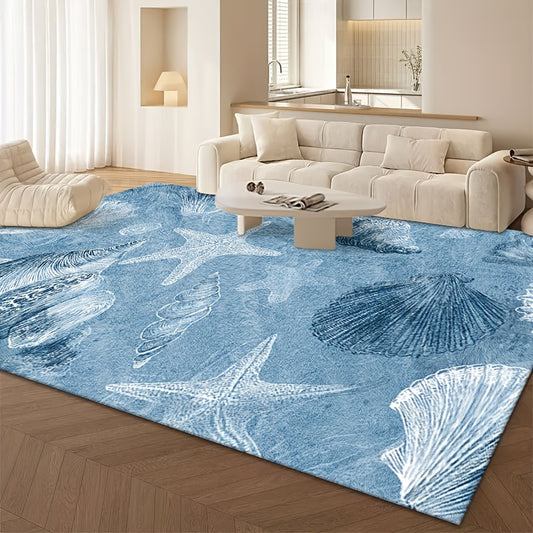 [JIT]1pcs, Velvet Carpet, Seashell & Starfish Coastal Decorative Carpet, Living Room Carpet, Home Decoration Carpet, Room Decoration Carpet, Holiday Decoration Carpet, Halloween Decoration Carpet, Christmas Decoration Carpet