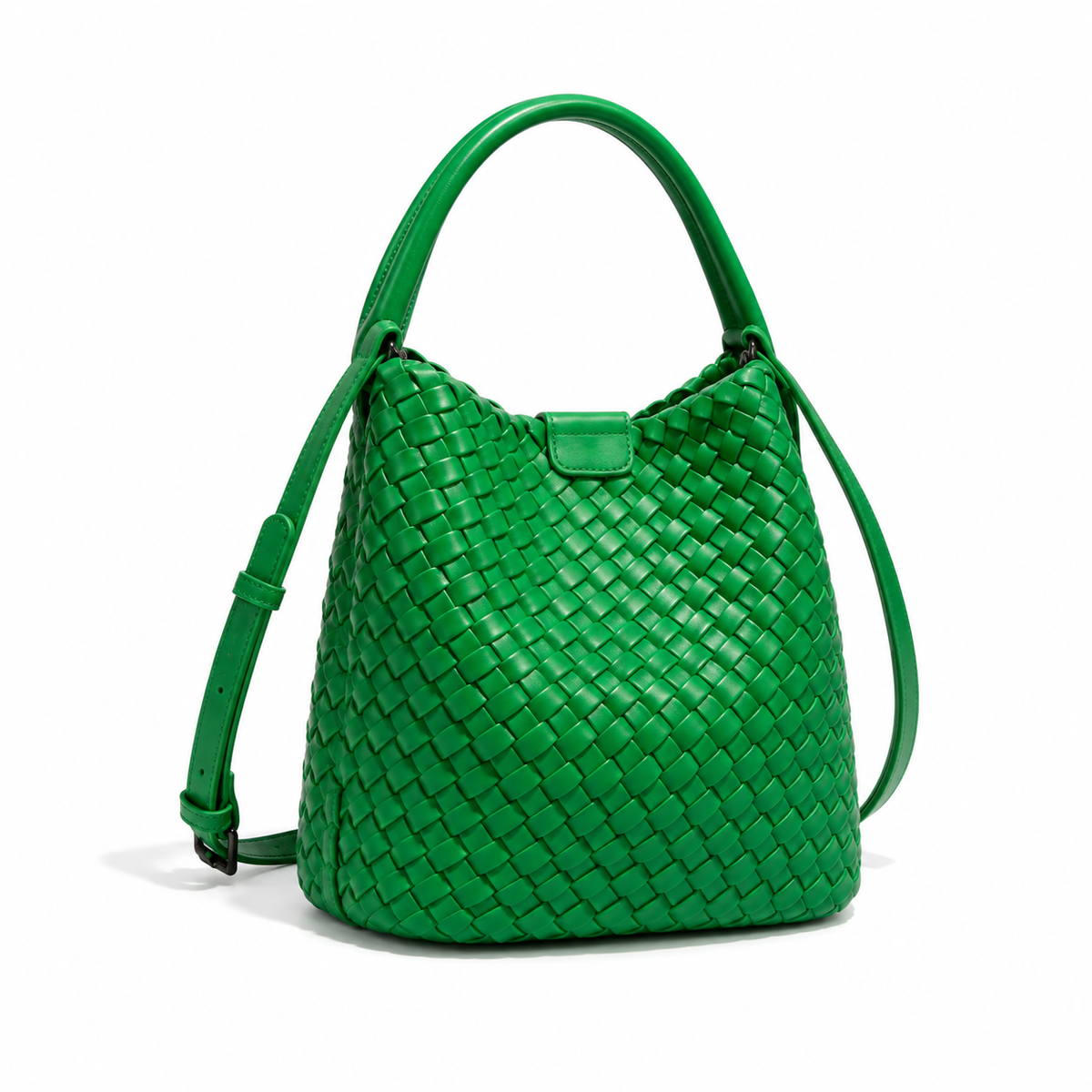 Vibrant Green Woven Bucket Shoulder Bag