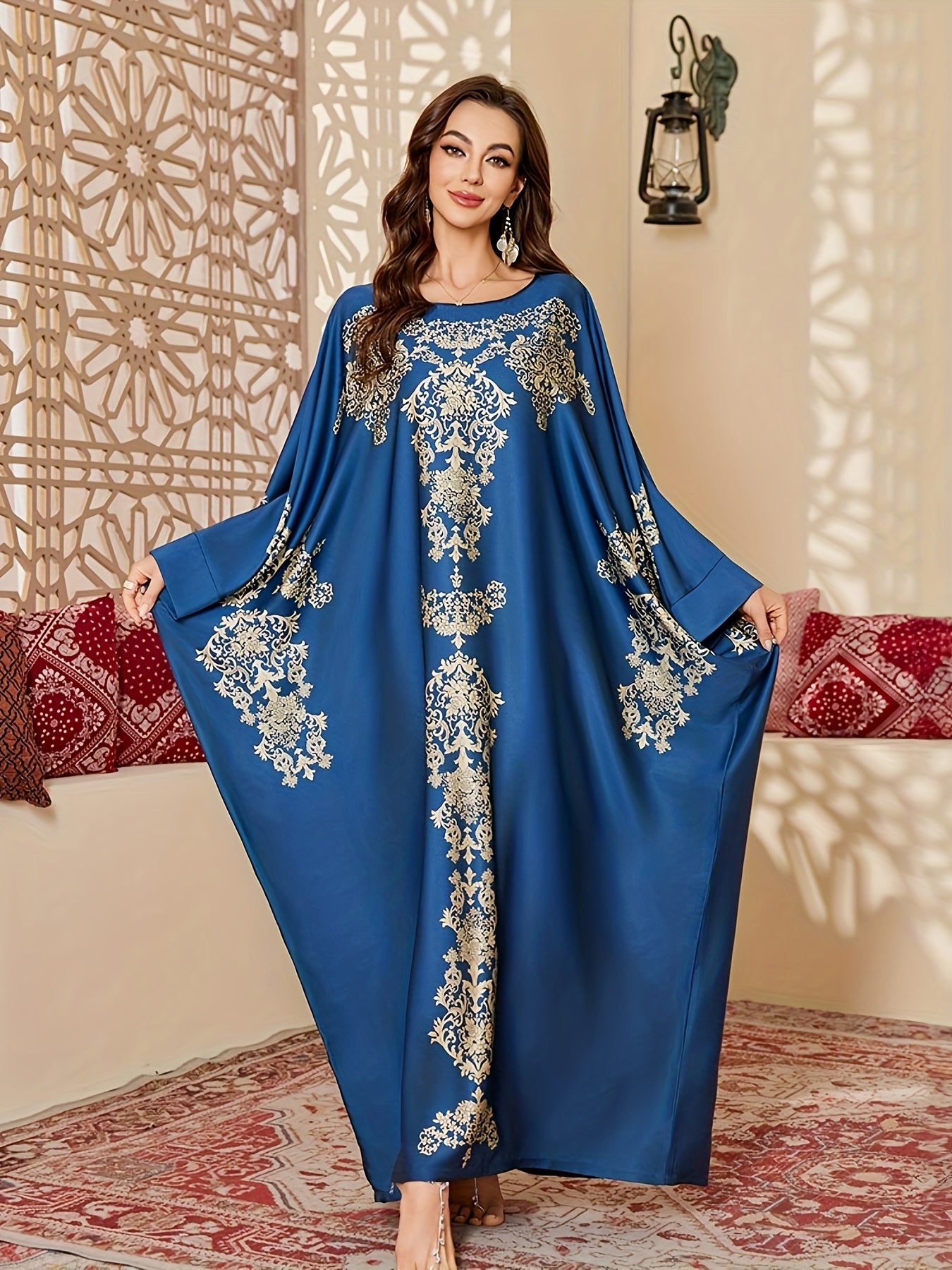 Middle Eastern  Festival Women's Printed Cover-Up Robe Gift, Elegant and Comfortable One-Size Sleep Robe