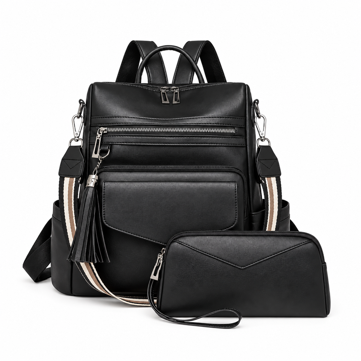 Black Tassel Backpack With Matching Wristlet