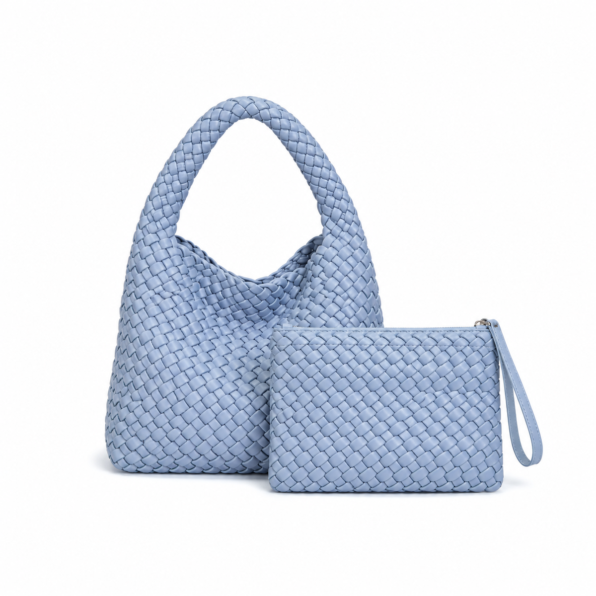 Powder Blue Woven Hobo bag With Pouch