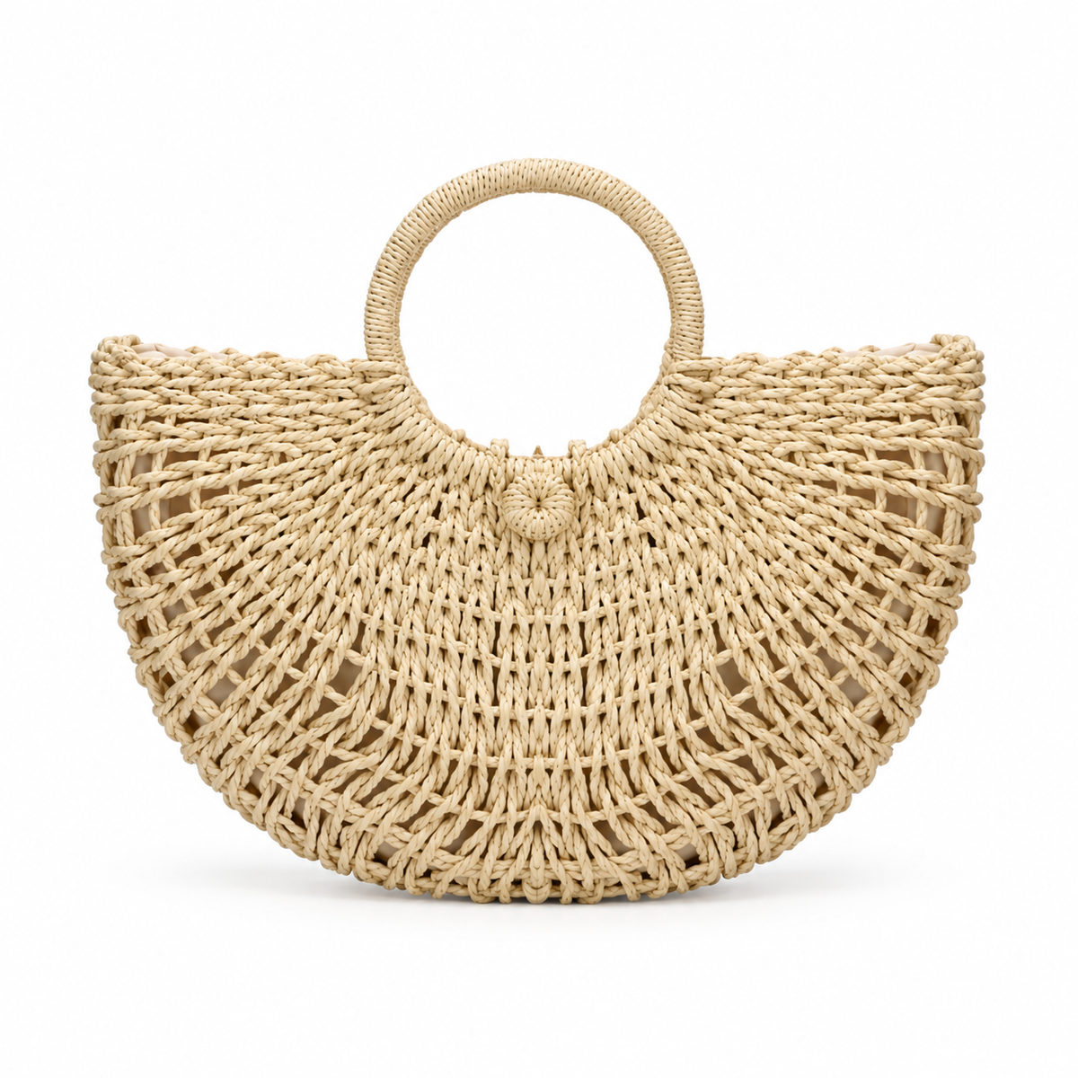 Natural Woven Raffia Half Moon Handbag