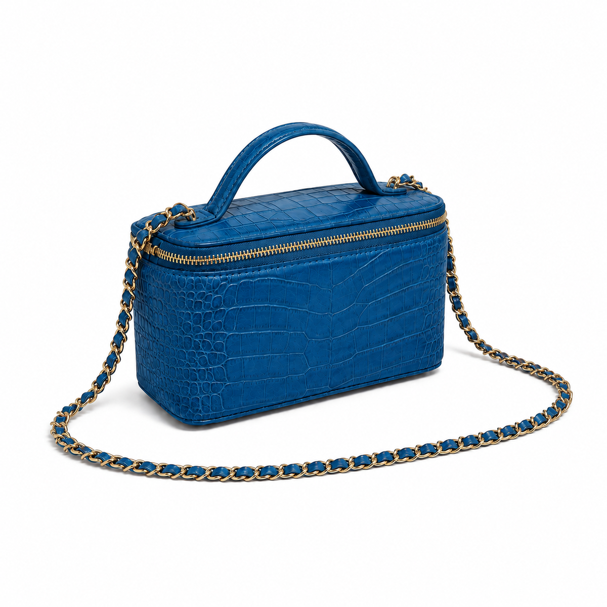 Lake Blue Crocodile-Embossed Vanity Handbag