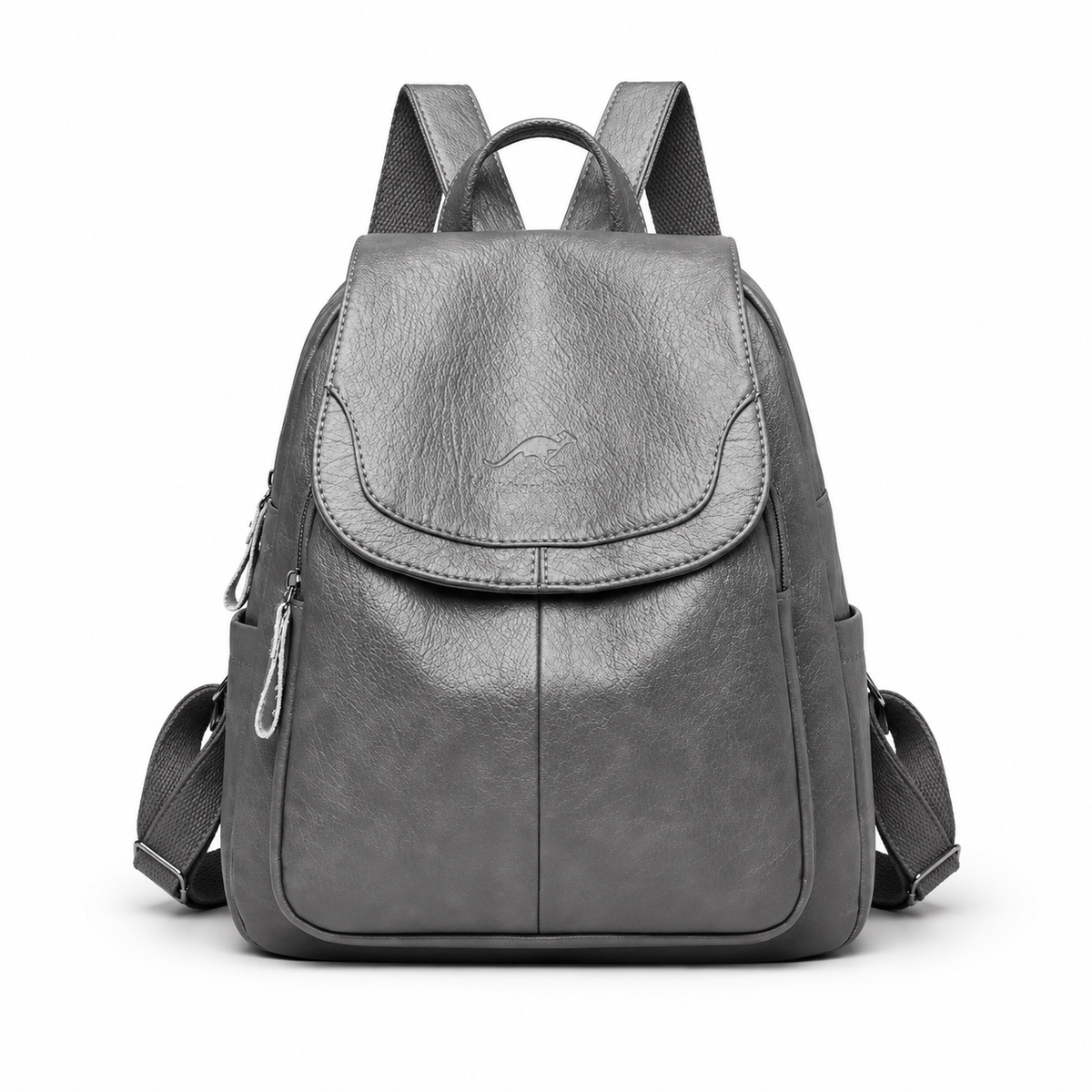 Grey Textured Flap Backpack With Pockets