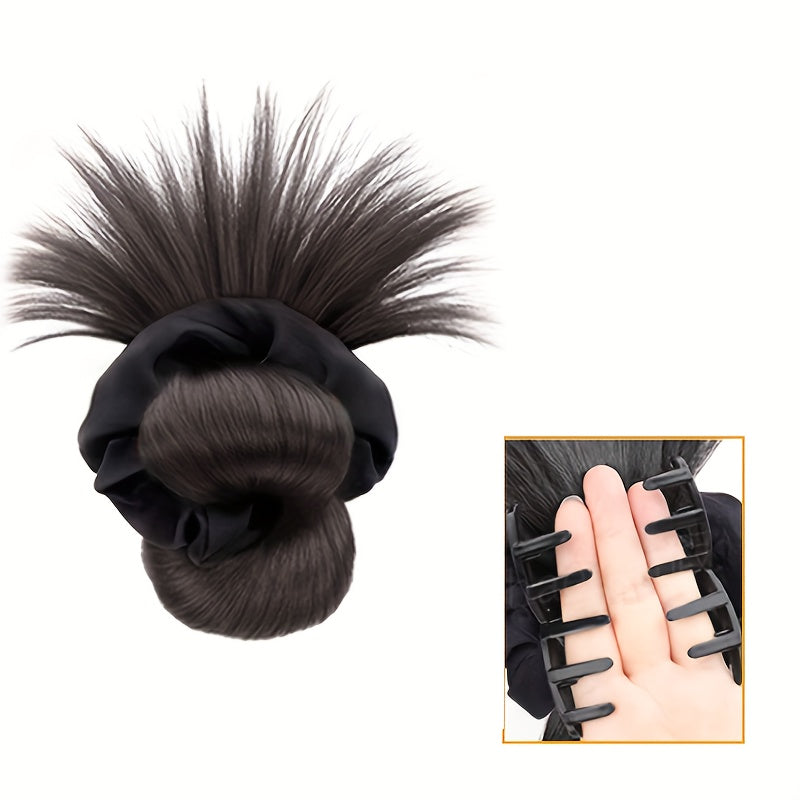 Synthetic Hair Bun Headband Claw Clip in Chignon Hairpieces for Women Fluffy Hair Flower Hair Elastic Band Hair Accessories Black Brown