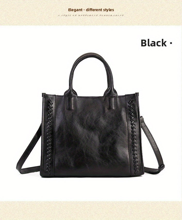 Top-Grain Cowhide Backpack for Men's Casual Travel, Retro Large-Capacity Genuine Leather Tote Lock Shoulder Bag