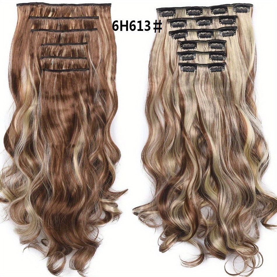 6pcs Heat Resistant 22" Clip-In Hair Extensions Suitable for Women - Body Wave Synthetic Hair with /Blonde Balayage ( & Honey Blonde), Double Weft for Volume, Clip-In Extensions for added Length/Waves, Easy Application