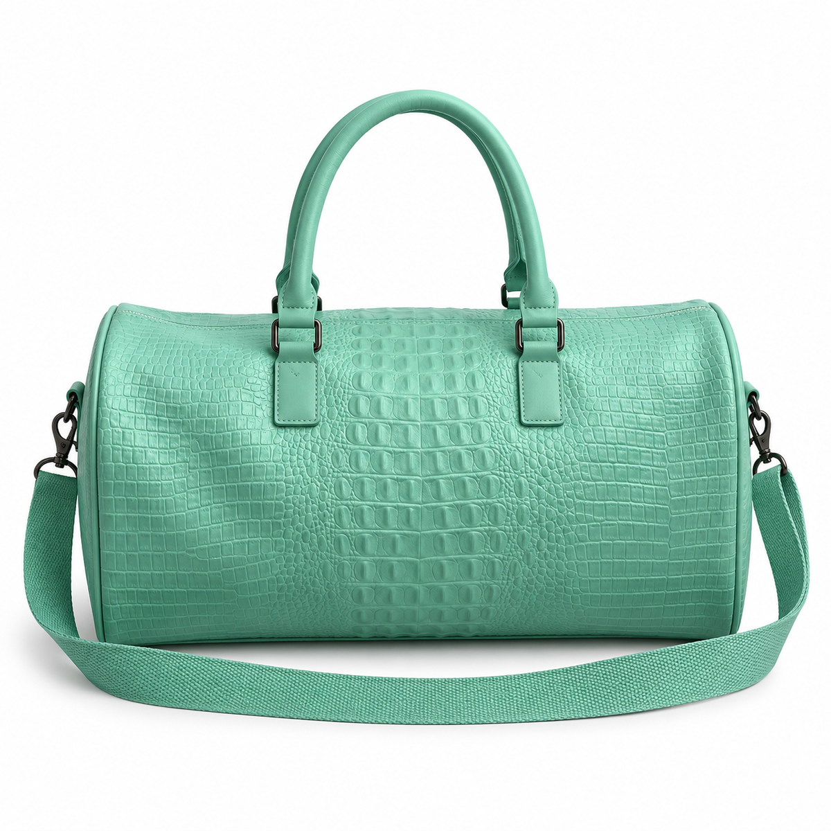Mint Green Crocodile Embossed Leather Duffel