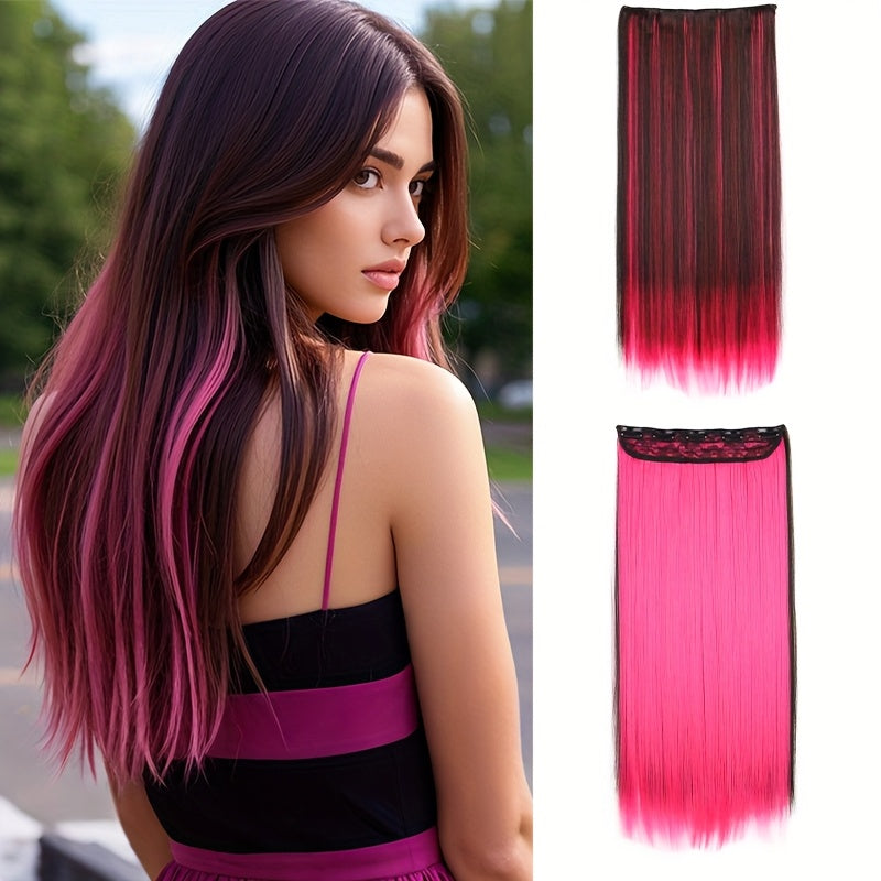 Colorful Clip-In Hair Extensions - 1pc Featuring Five Clips, Long Straight Heat-Resistant Synthetic Fiber Hairpiece for Women'S Everyday Looks And Party Must-Haves