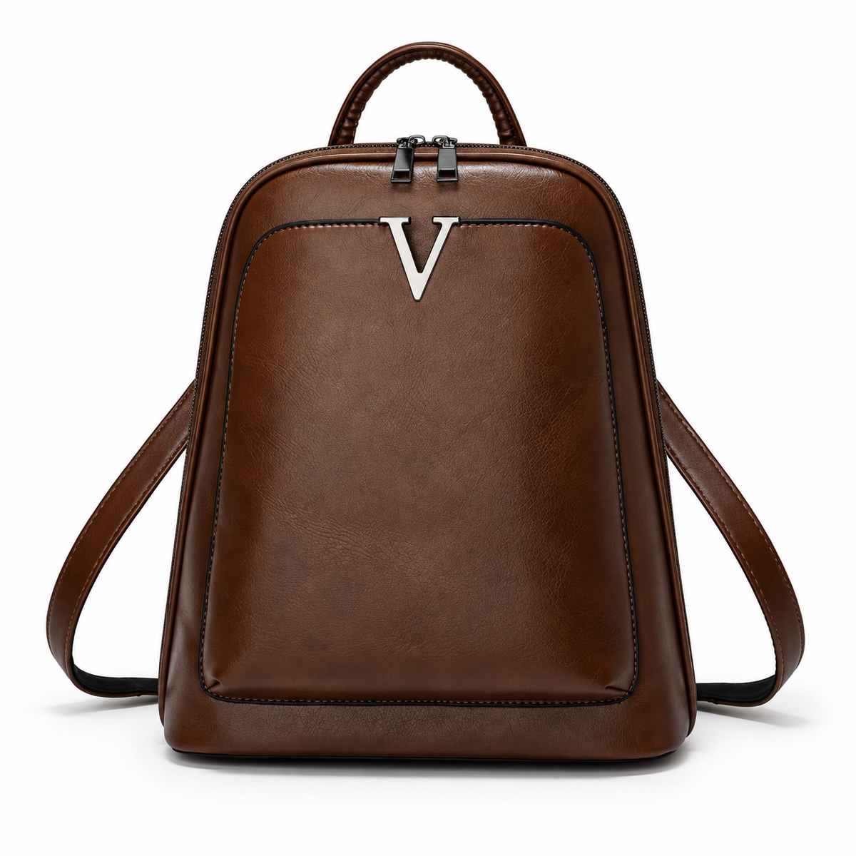 Elegant Brown Backpack With Silver Detail