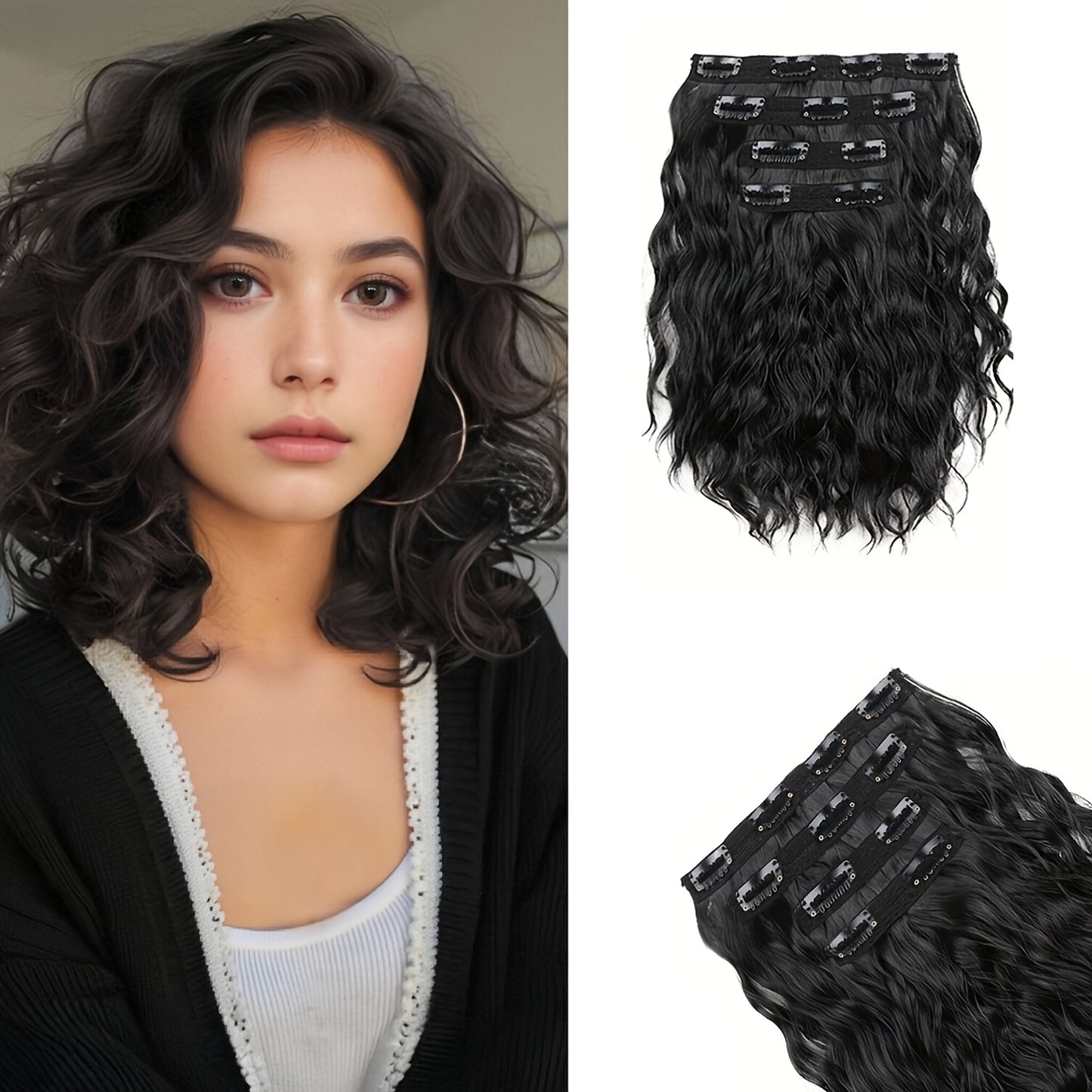 12-inch Water Wave Clip-in Synthetic Hair Extensions for Volume Boost, Skin-Friendly Clip Design, Secure Hold, Suitable for Women