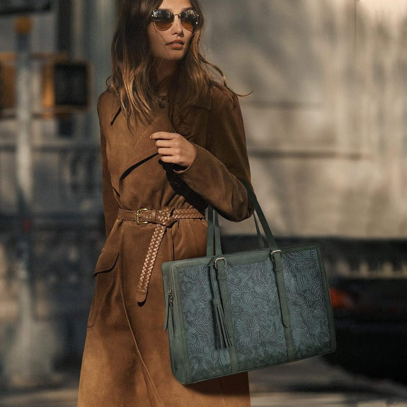 Laptop Bag For Women 15.6 Inch Work Tote Bags Faux Leather Computer Purse For Business Office With 3 Layer Compartments