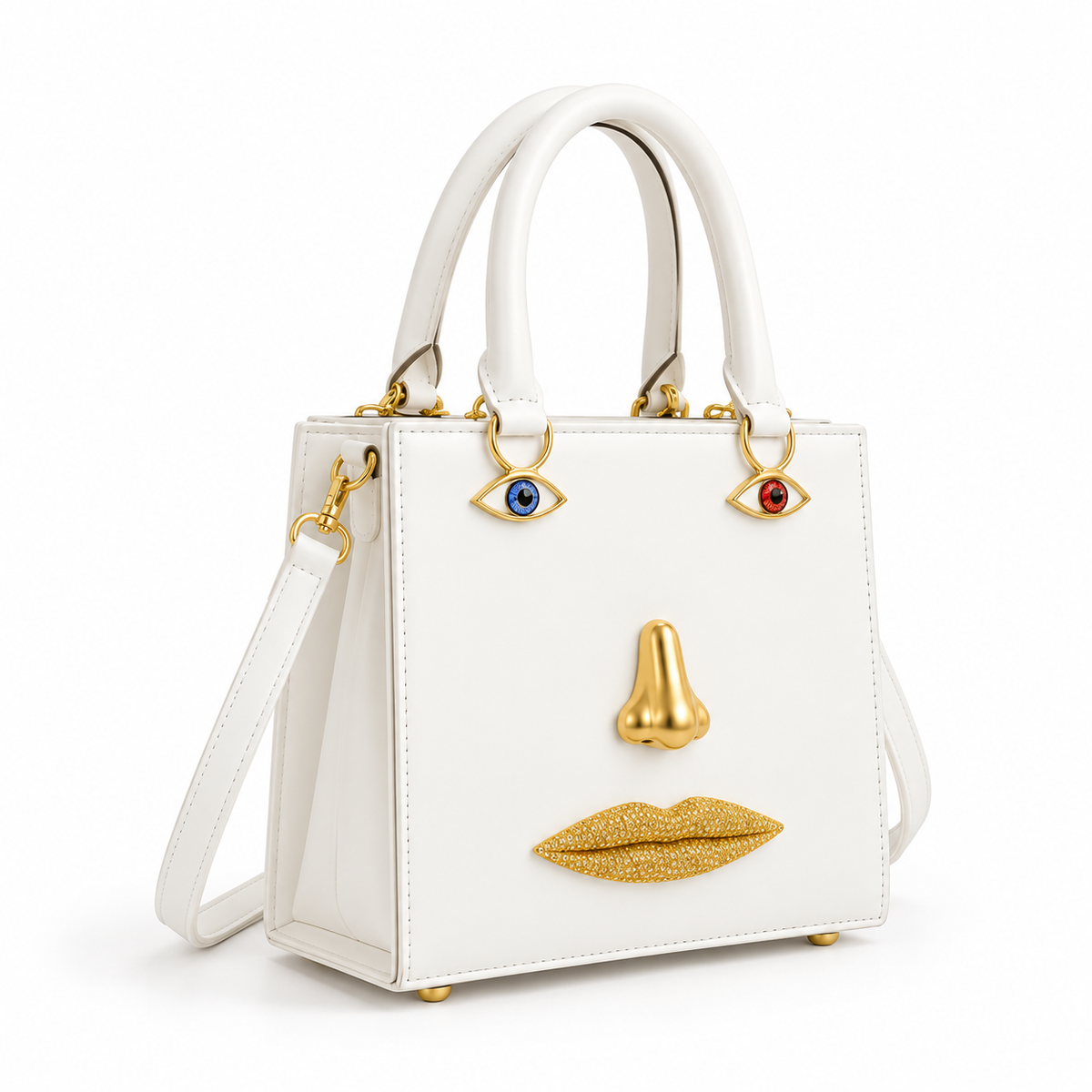 Artistic Face Detail Structured Tote Handbag