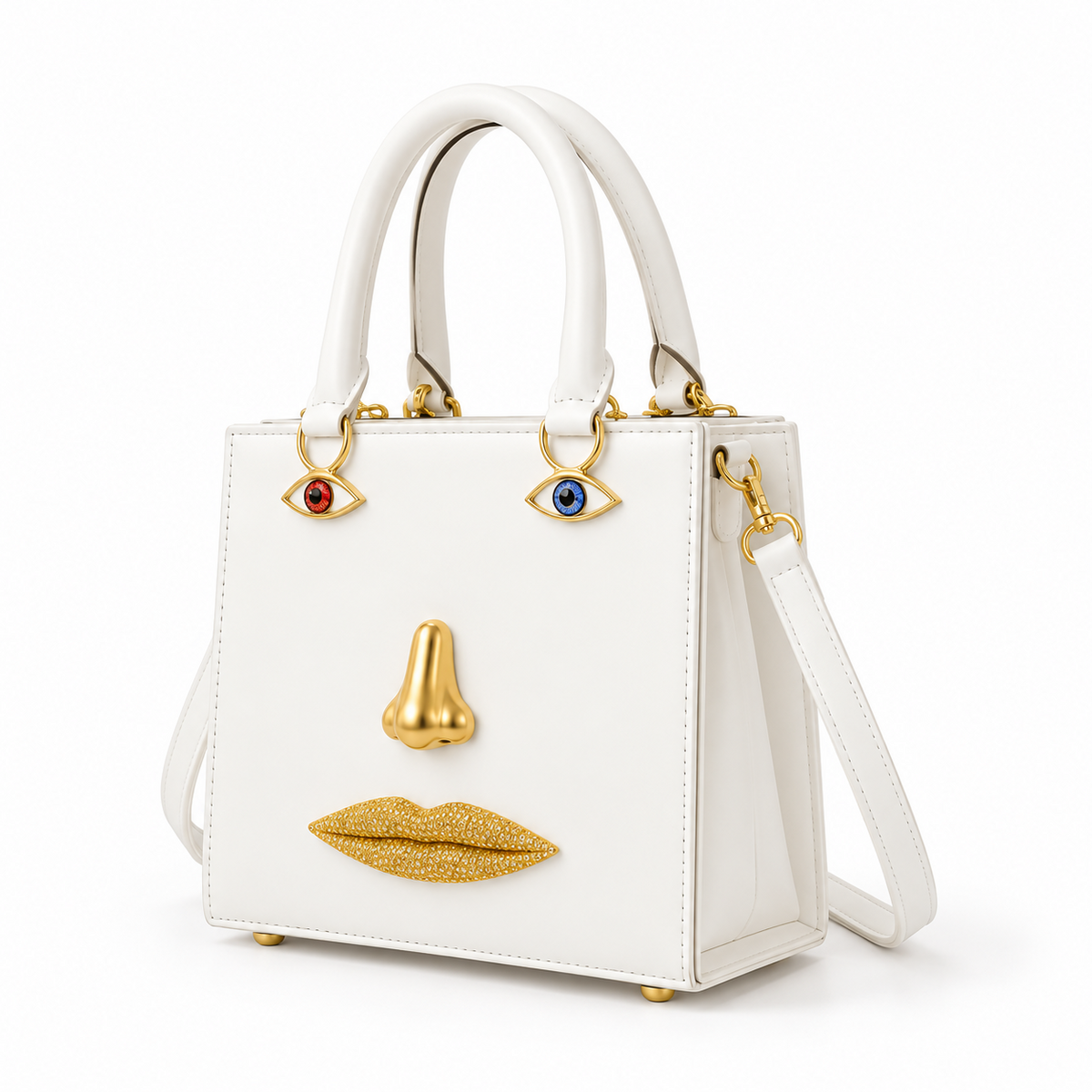 Artistic Face Detail Structured Tote Handbag