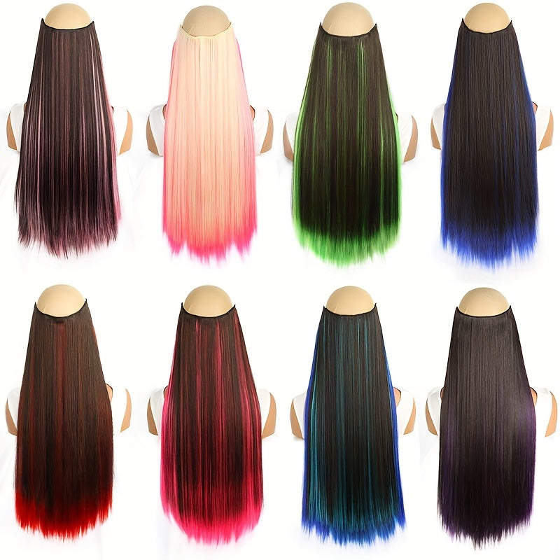 Colorful Clip-In Hair Extensions - 1pc Featuring Five Clips, Long Straight Heat-Resistant Synthetic Fiber Hairpiece for Women'S Everyday Looks And Party Must-Haves