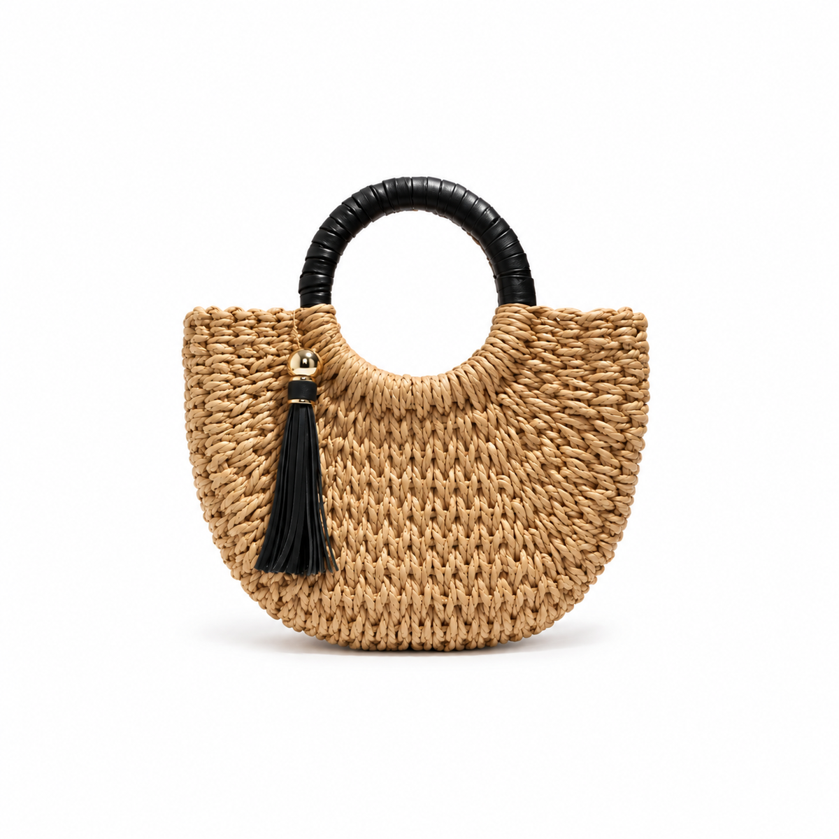 Natural Woven Straw Tassel Handle Handbag