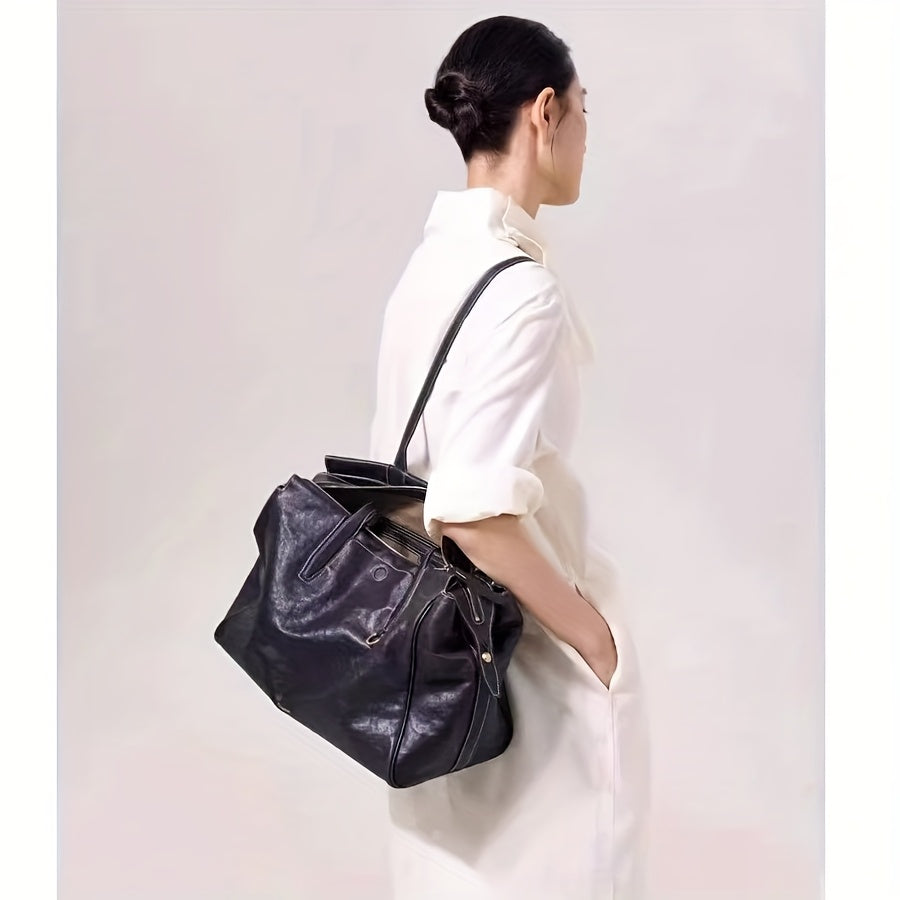 Luxury Genuine Leather Tote Bag - Spacious With Zipper Bag, Perfect for Women's Travel & Business