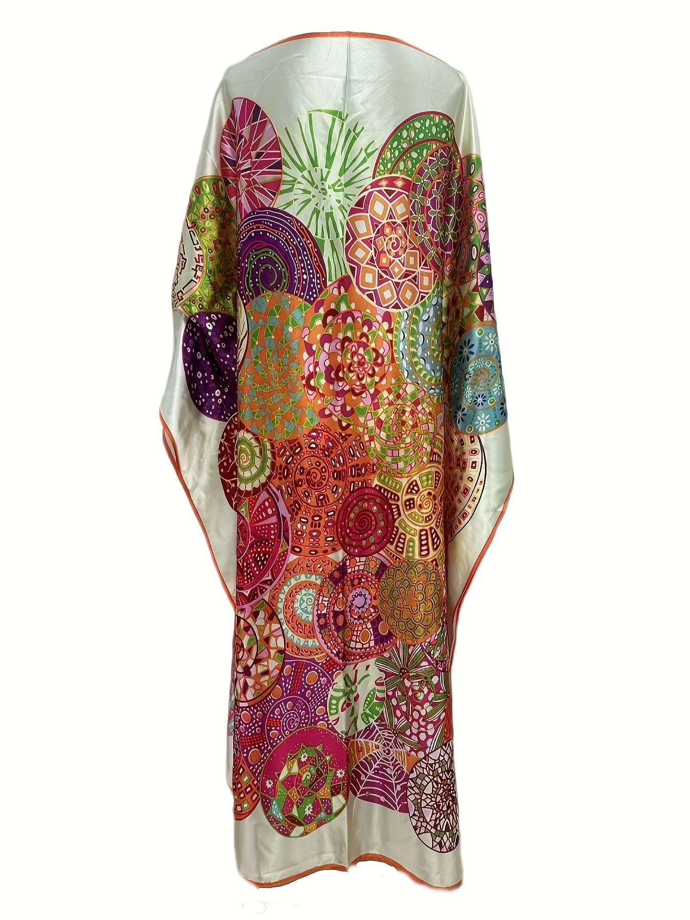 [Bohemian Kaftan] Vibrant Colorful Women's Bohemian Ethnic Print Kaftan Dress | Lightweight Non-Stretch Fabric, Side Slit Beach Cover Up & Bathing Suit Cover Dress, Machine Washable