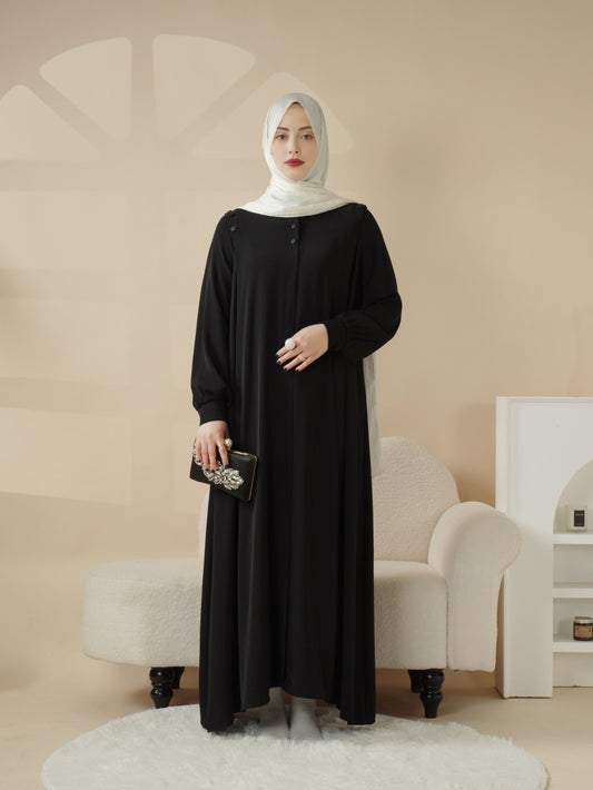 Elegant Macaron Color Shoulder Button Pullover Abaya Dress for Women - Long Sleeve, Solid Color, Non-Stretch Fabric, Regular Fit, Perfect for Ramadan, Prayer, and Muslim Style, Muslim Dress | Elegant Abaya | Nonstretch Fabric, Abay