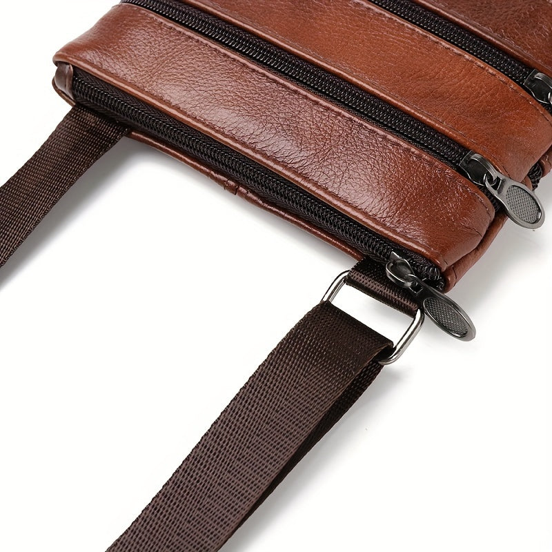 Men's Genuine Cowhide Leather Sling Bag, Shoulder Bag, Casual And Fashionable Crossbody Bag