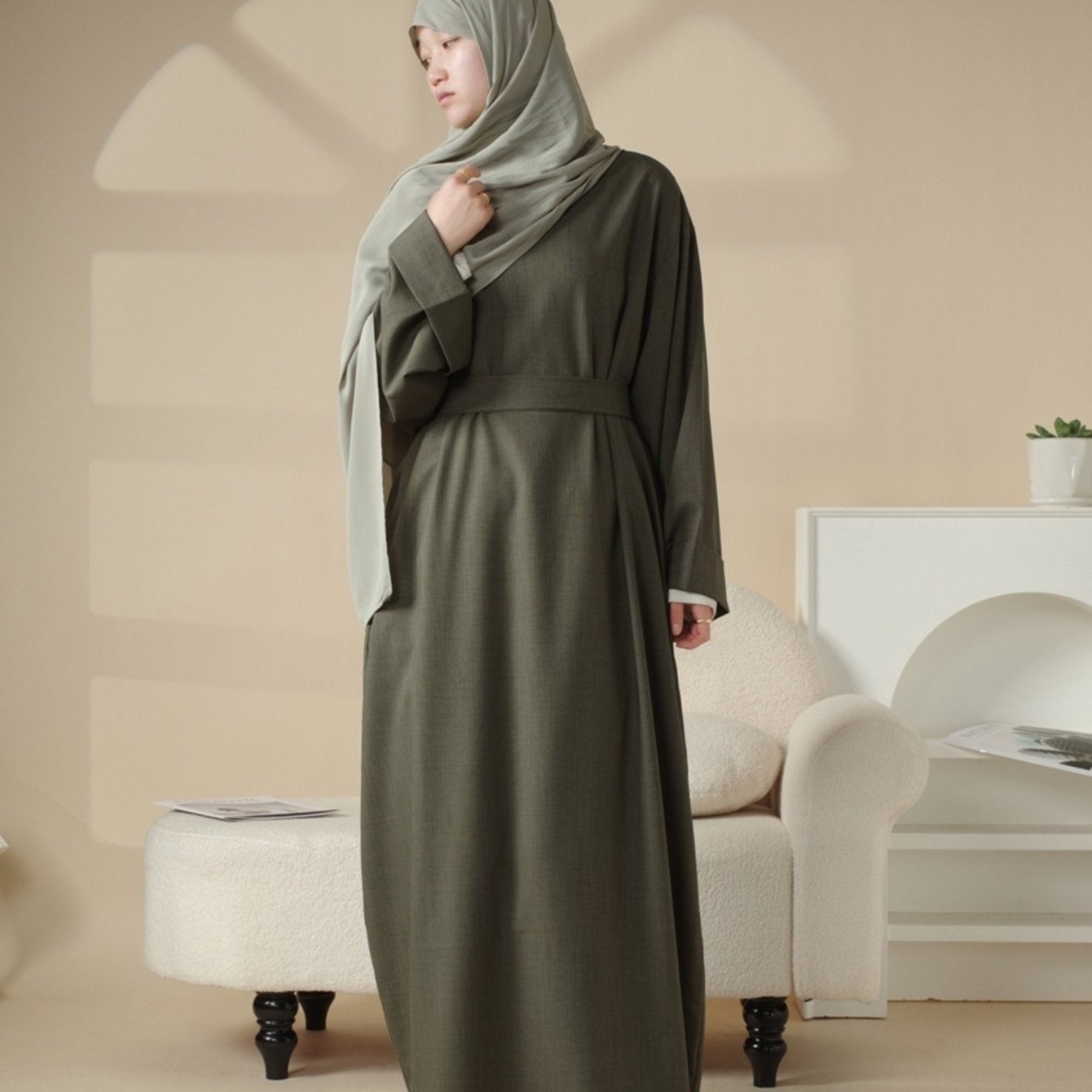 Plain Abaya with Pockets 2pcs Set Elegant Middle East Arab Islamic Muslim Style Shawl Robe Smock Ramadan Prayer Dress Long Skirt Jilbaab Abaya Women's Women Solid Color