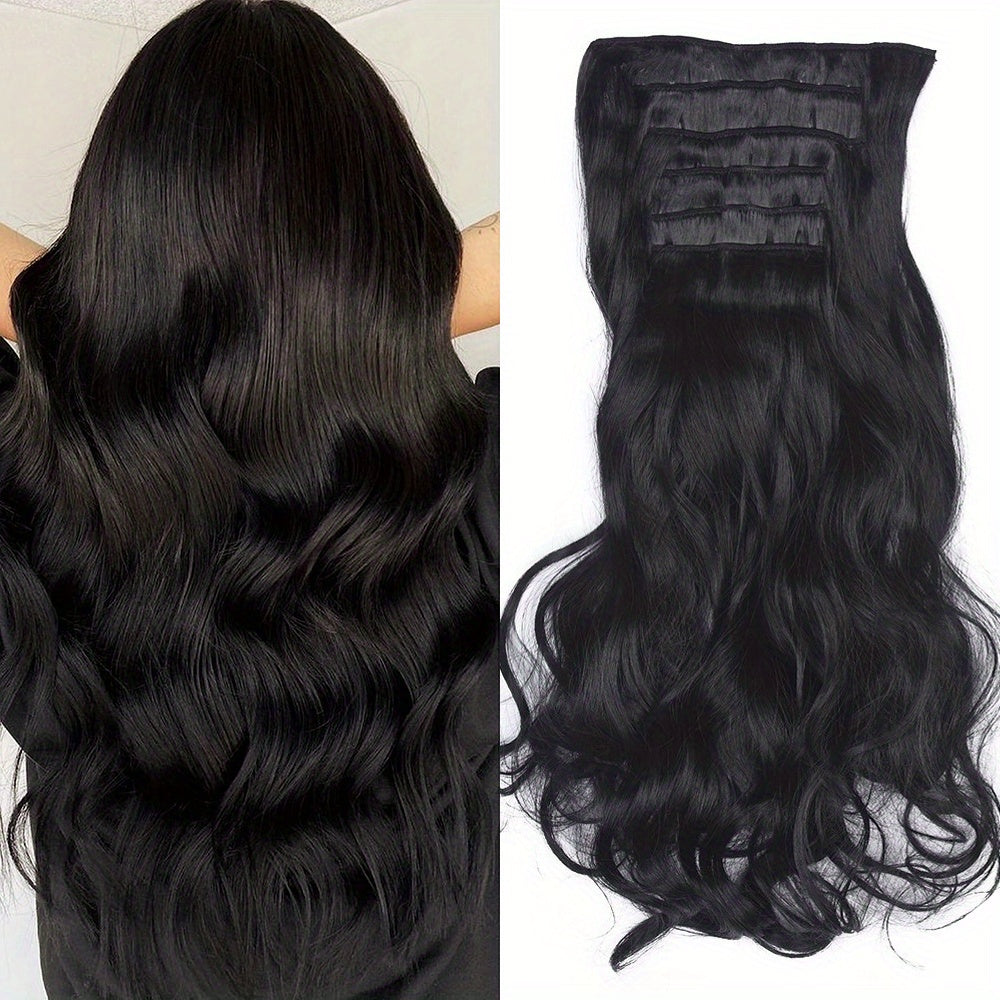 6pcs Heat Resistant 22" Clip-In Hair Extensions Suitable for Women - Body Wave Synthetic Hair with /Blonde Balayage ( & Honey Blonde), Double Weft for Volume, Clip-In Extensions for added Length/Waves, Easy Application