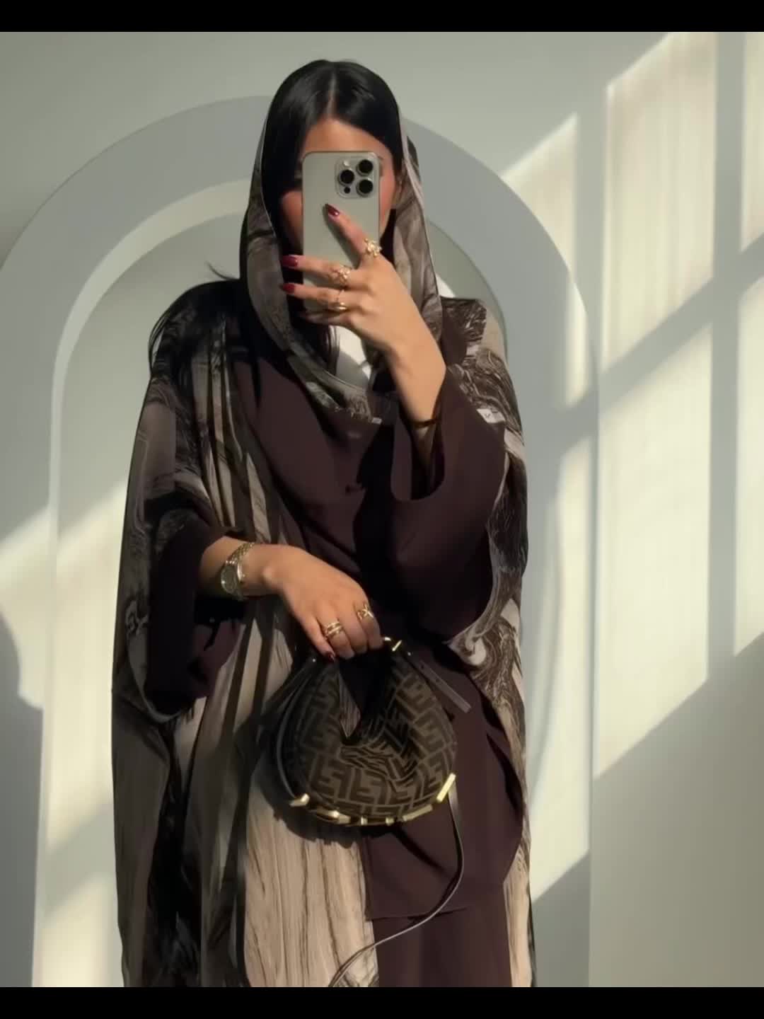 Elegant Brown Floral Print Abaya with Headscarf - Stylish Loose Fit, Long Sleeve, Button-Up Cardigan for Women, Perfect for Casual or Formal Occasions, Casual Wear|Floral Print Abaya