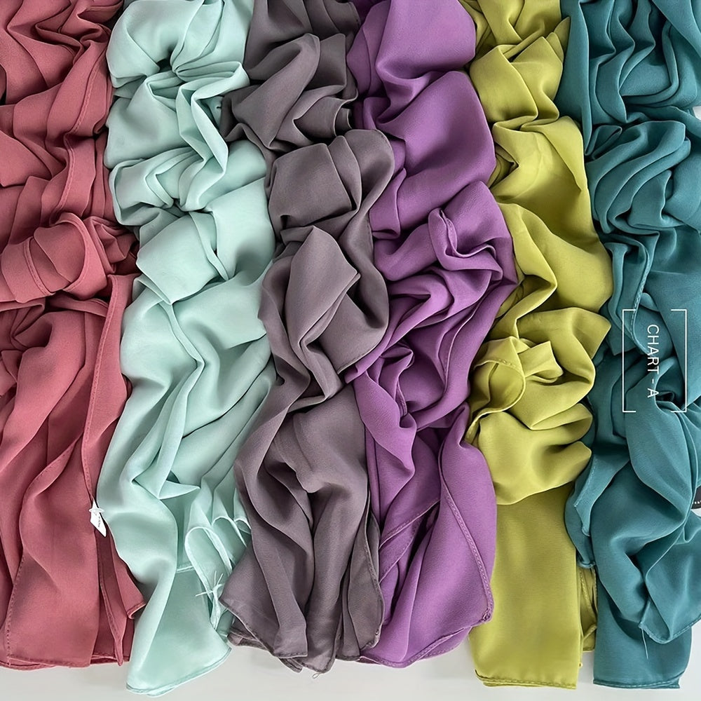 6pcs Women's Breathable Satin Bamboo Jersey Hijab Scarves - Non-Stretch Snug Fit, 10 Solid Colors for Ramadan & Modest Fashion, Premium Woven Satin Fabric, Hand Wash/Dry Clean, Hijab Accessories