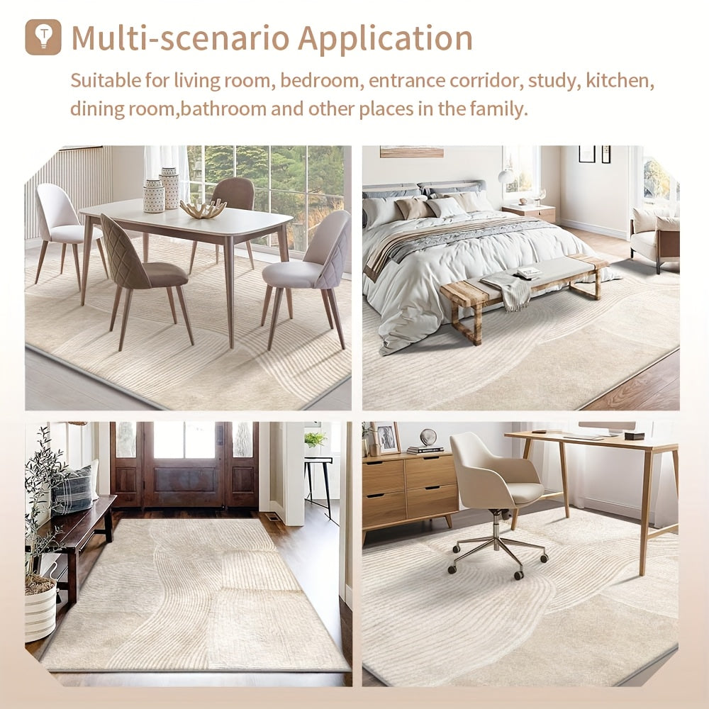 Velvet/850g/m² Velvet Nordic Style for Entryway, Backyard, and Sofa - Warm Cream Tone with a Strong Oceanic Aura. This Rug Brings a Mediterranean Feel to Your Home. Machine Washable, Non-slip, and Soft. Suitable for Bedroom,