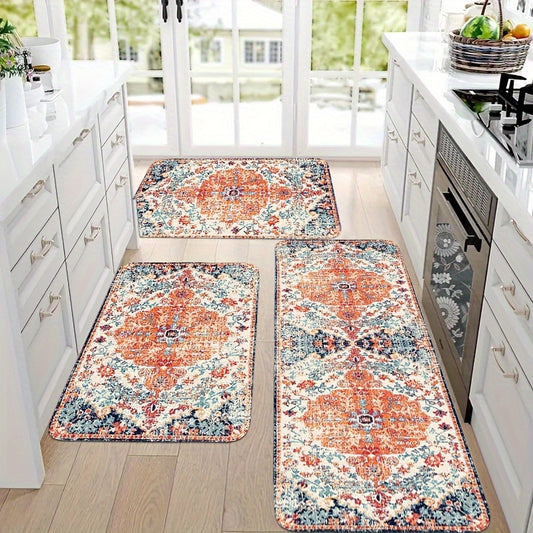 Bohemian Kitchen Mat, Bohemian Raggy Wind Mat, Indian Mat Corridor Running Mat, Flannel Soft And Comfortable Easy to Clean, Suitable for Bedroom Living Room Dining Room Kitchen Bathroom Porch Rug Floor Carpet, Laundry Room