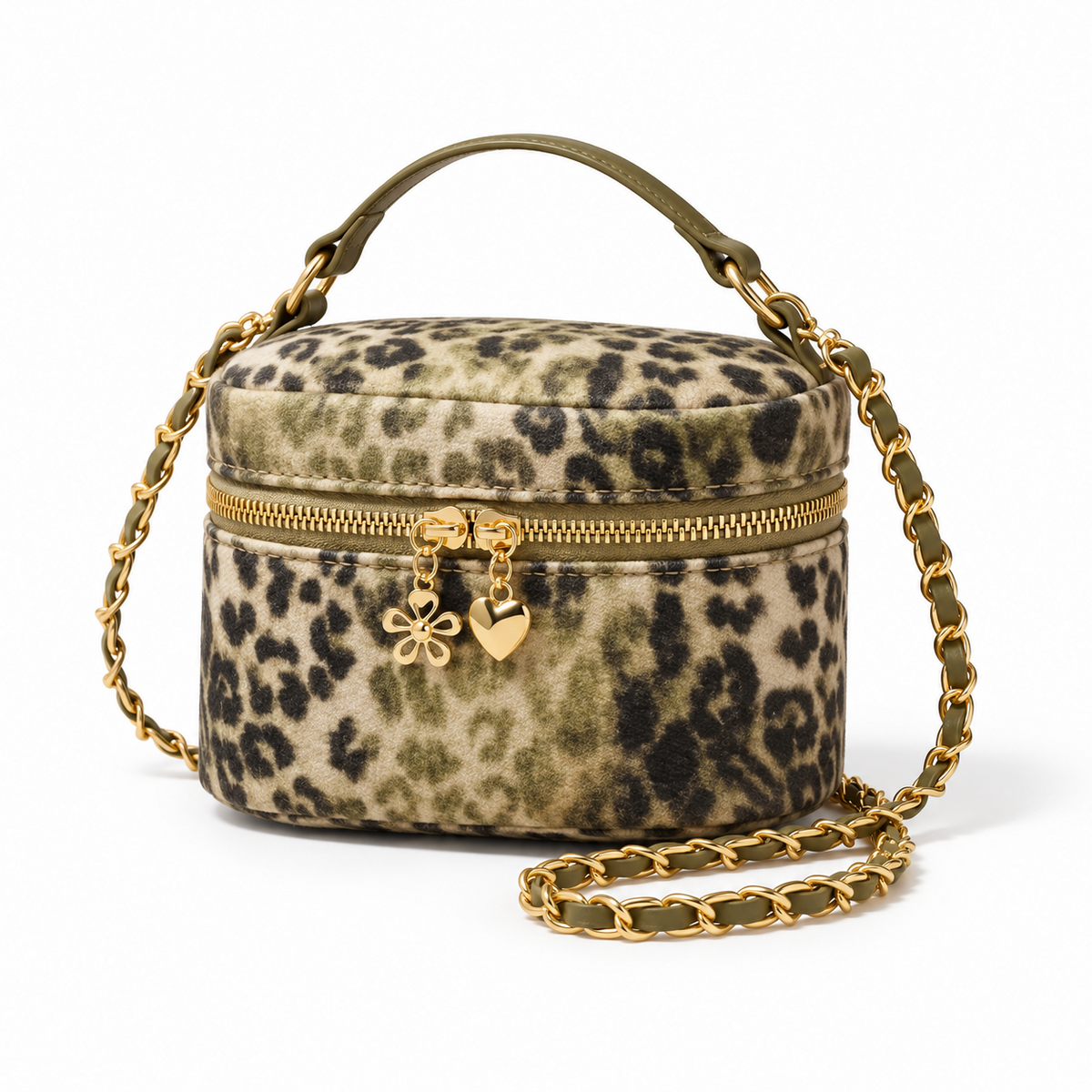 Apricot Leopard Print Crossbody Charm Bag