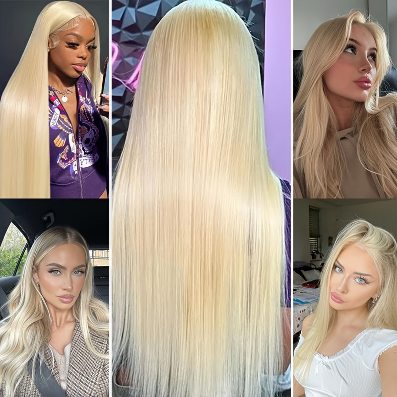 Straight Human Hair Weft Hair Extensions Color 613 Blonde Remy Human Hair Weft Weave Hair Extensions Double Wefted 3.35 oz Human Hair Bundles Blonde
