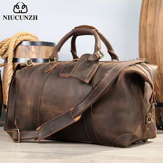 Men's Vintage Brown Leather Duffel Bag - Large Capacity, Adjustable Strap, Ideal for Travel & Gifts, Travel Gear | Vintage Style | Durable Leather, Duffel Bag
