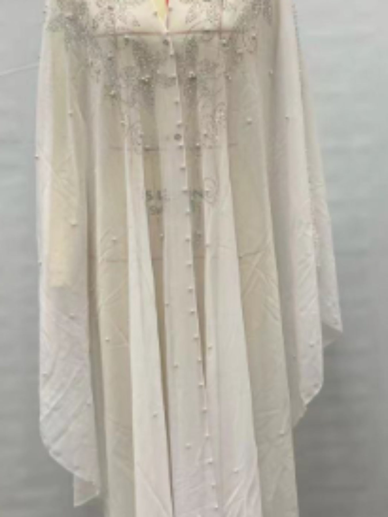 Women's Elegant Long Kaftan Dress with Bat Sleeves & Hooded Rhinestone Cape Abaya - Loose Fit Sheer Polyester Arab-Inspired Gown for All Seasons, Machine Washable