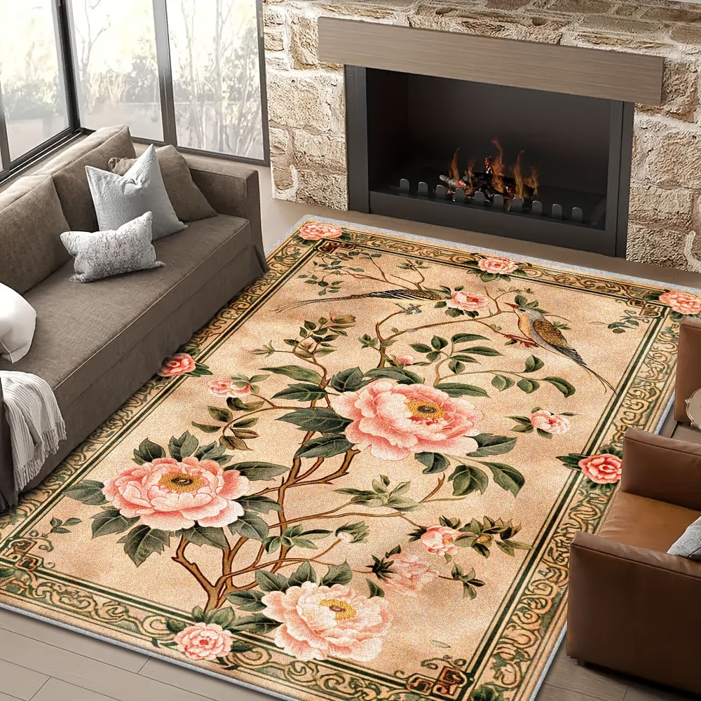 [Imitation Cashmere + Washable Base]Washable Base Imitation Cashmere + Weight 1200G Per Square Meter + Thickness 8.6Mm 1pc, New Chinese Style Printed Living Room Carpet, Fluffy Plush Bedroom Carpet, High-Quality Outdoor Carpe