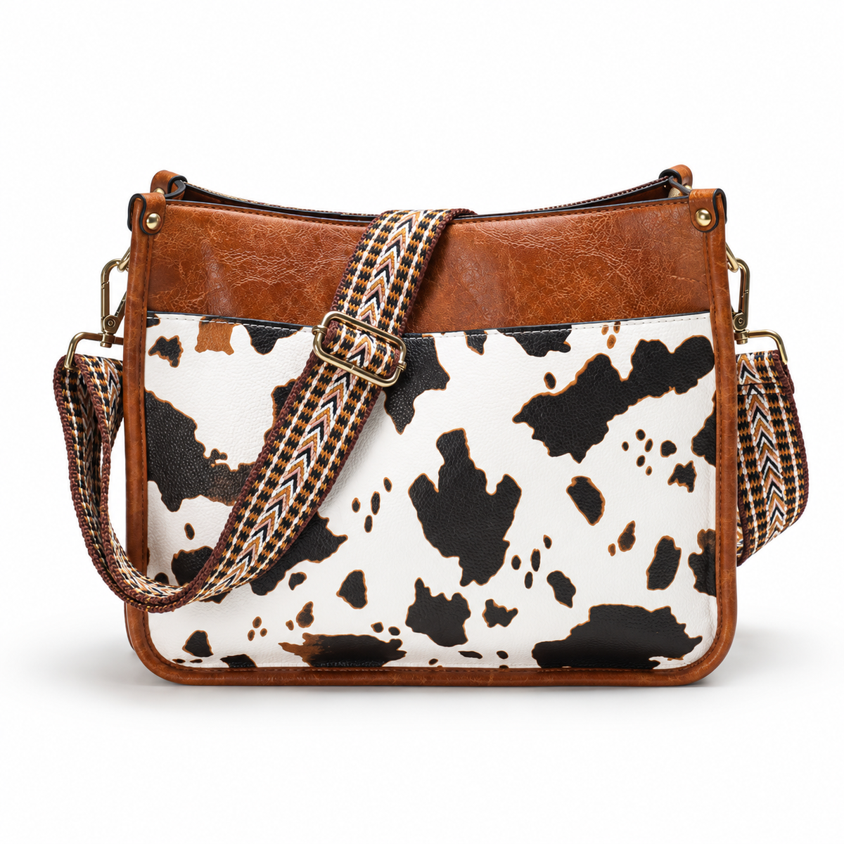 Brown Cow Print Adjustable Crossbody Bag