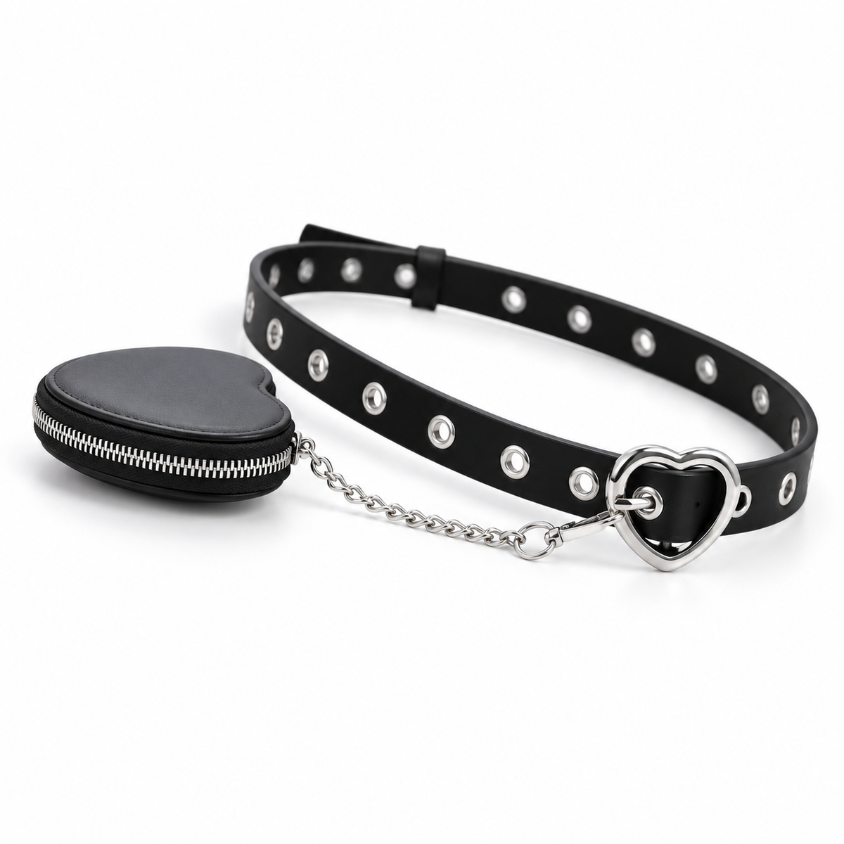 Black Heart Buckle Belt Pouch Set